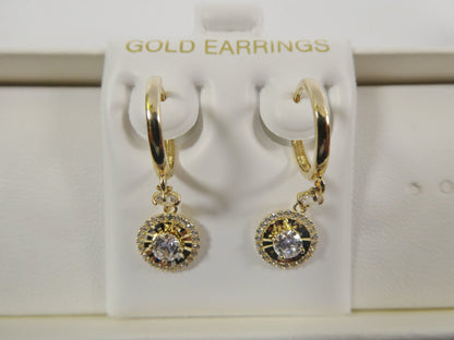 10k Real Yellow Gold Circle 4mm Center Dangle Plain Huggie Earrings