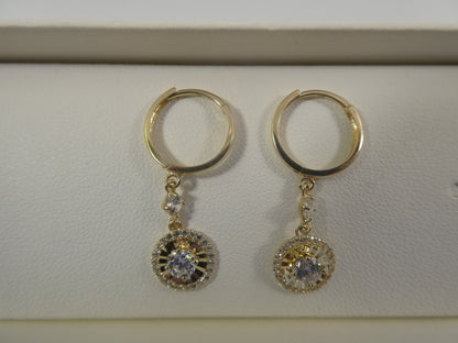 10k Real Yellow Gold Circle 4mm Center Dangle Plain Huggie Earrings