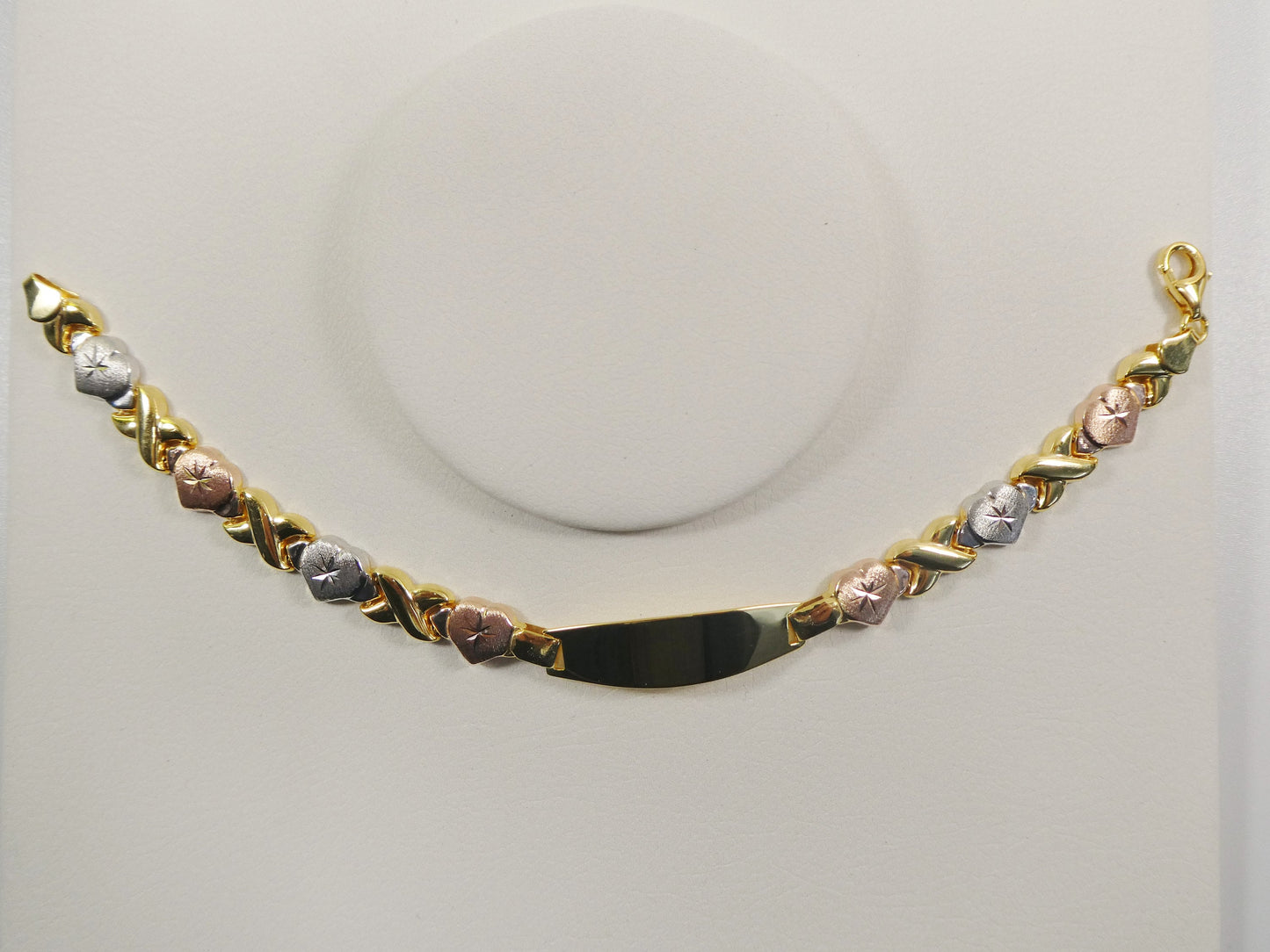 real 925 sterling silver stampato x heart ID bracelet 14k yellow gold finish