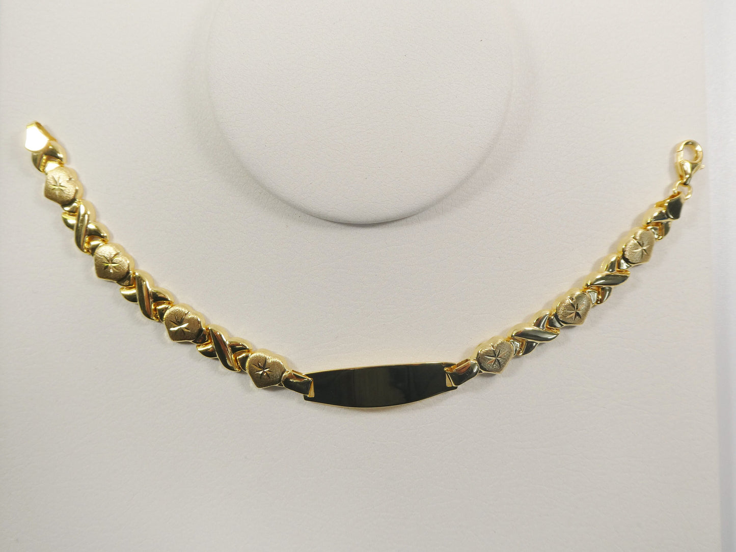 real 925 sterling silver stampato x heart ID bracelet 14k yellow gold finish