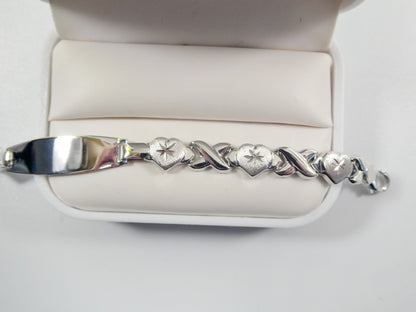 Sterling Silver XO Heart ID Bracelet - 14k White Gold Finish
