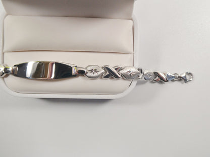 Sterling Silver XO Heart ID Bracelet - 14k White Gold Finish