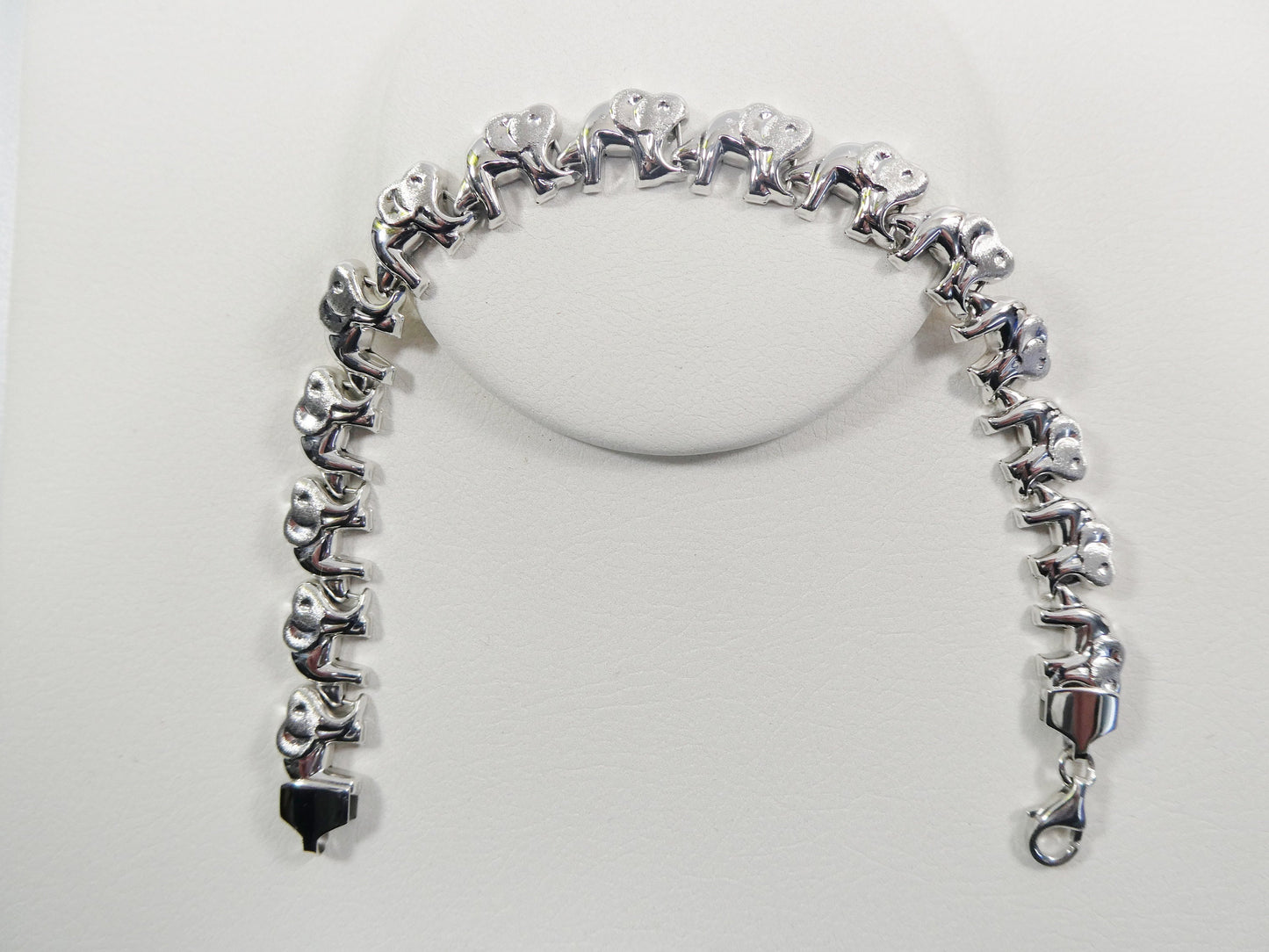 Sterling Silver Elephant Bracelet: 14k White Gold Finish