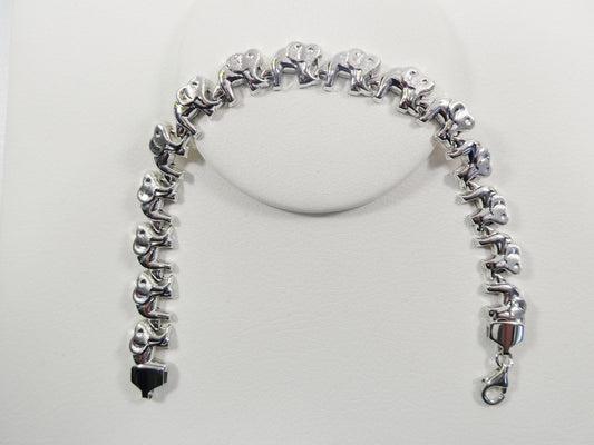 Sterling Silver Elephant Bracelet: 14k White Gold Finish