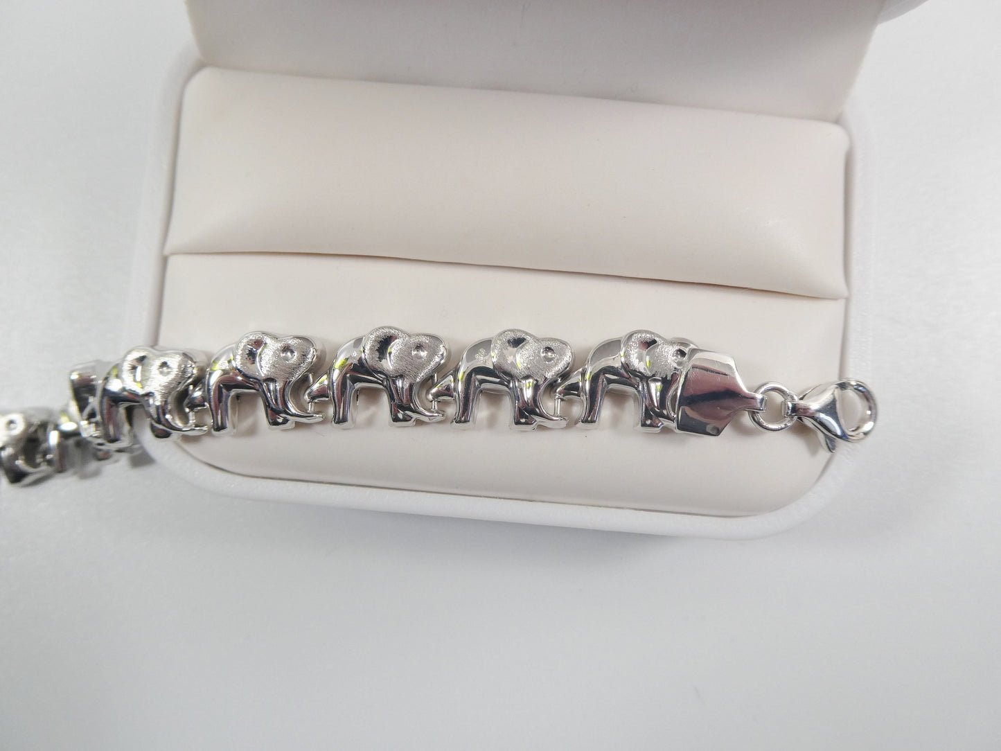 Sterling Silver Elephant Bracelet: 14k White Gold Finish