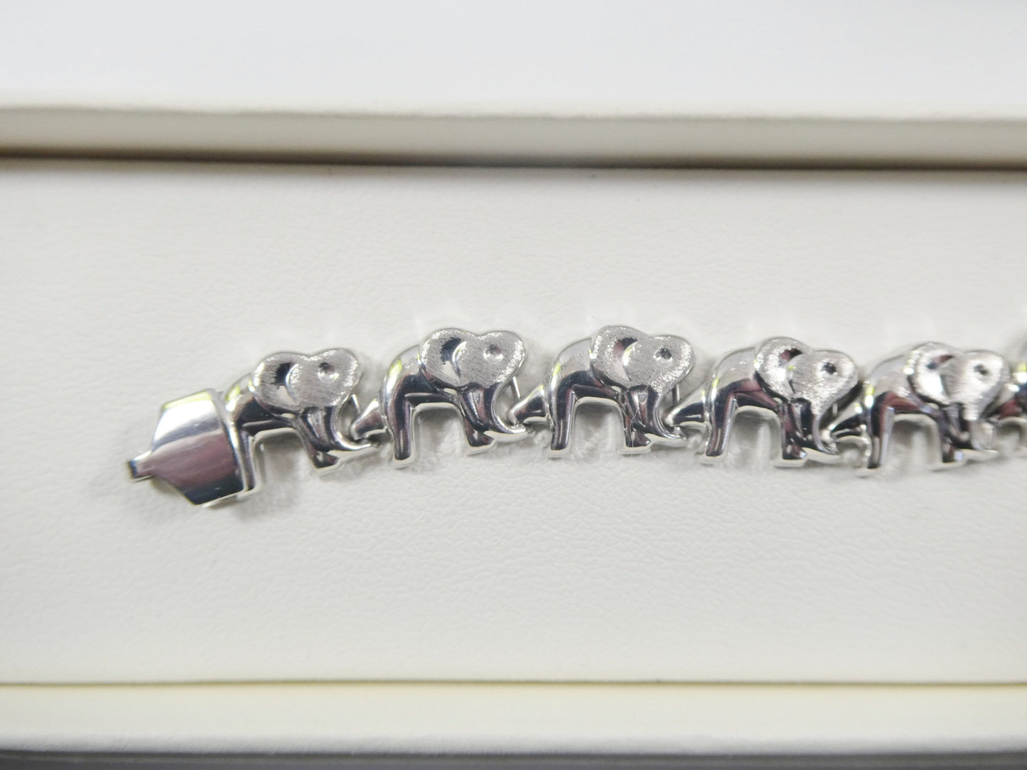 Sterling Silver Elephant Bracelet: 14k White Gold Finish