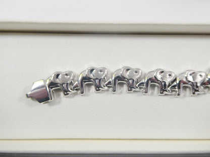 Sterling Silver Elephant Bracelet: 14k White Gold Finish