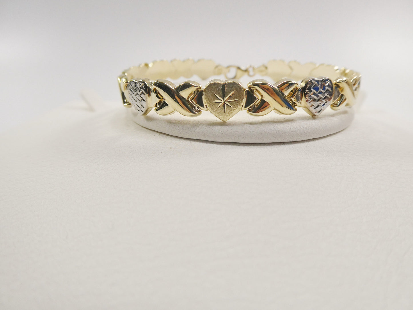 10k Yellow Gold X and Heart Bracelet - Two Tone Stampato Design
