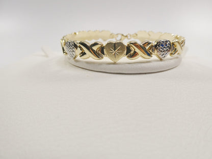 10k Yellow Gold X and Heart Bracelet - Two Tone Stampato Design