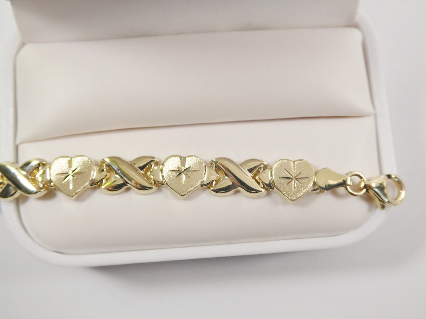 10k Yellow Gold X and Heart Bracelet - Two Tone Stampato Design