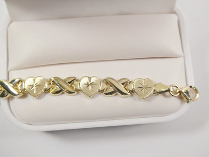10k Yellow Gold X and Heart Bracelet - Two Tone Stampato Design