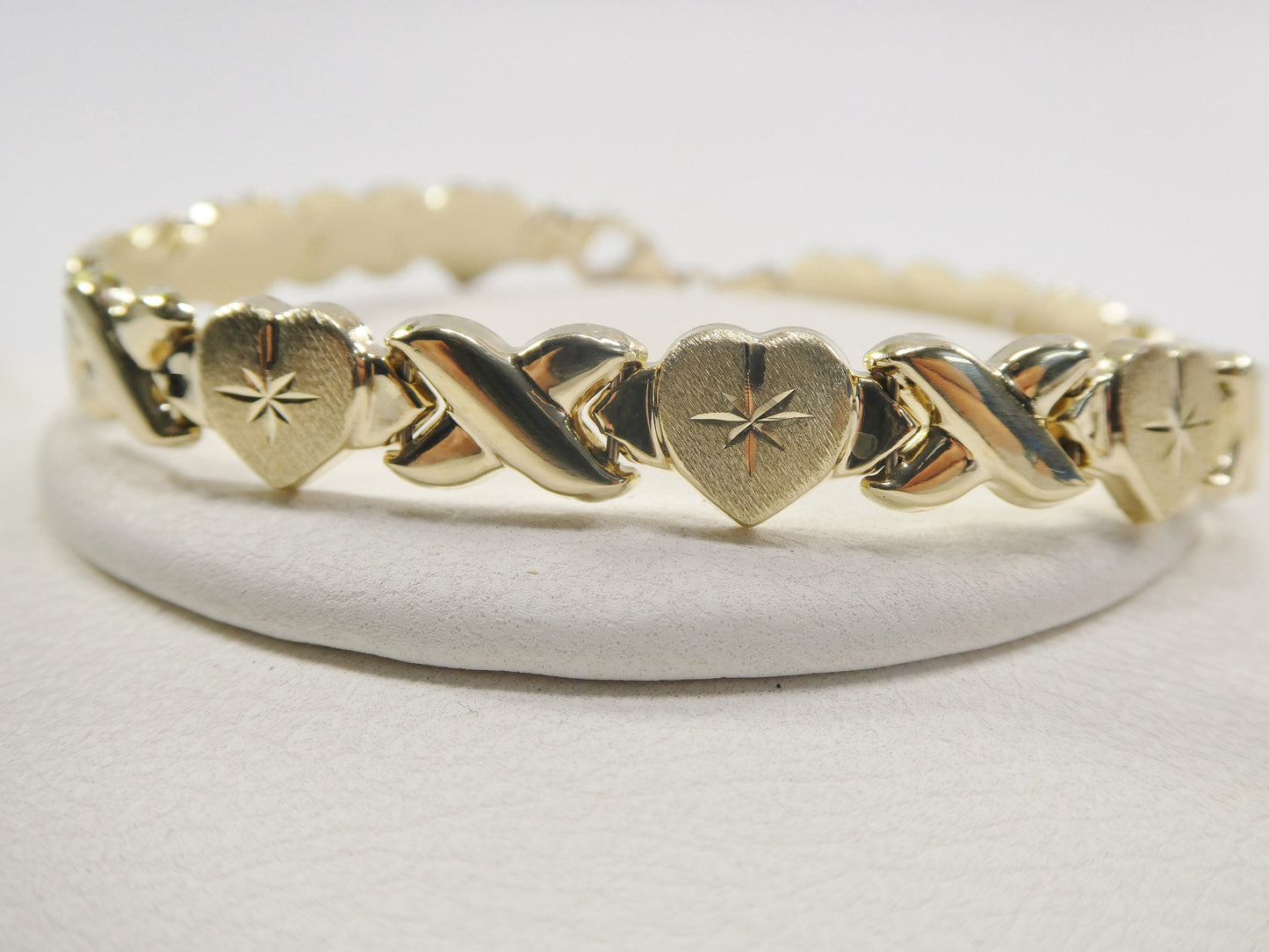 10k Yellow Gold X and Heart Bracelet - Two Tone Stampato Design