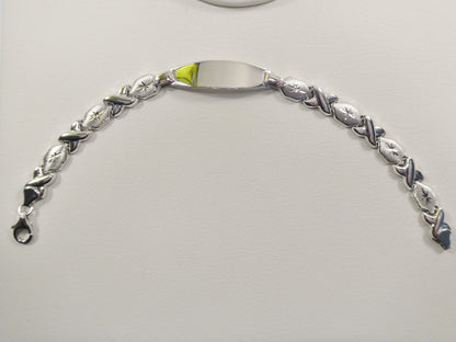 Sterling Silver XO Heart ID Bracelet - 14k White Gold Finish