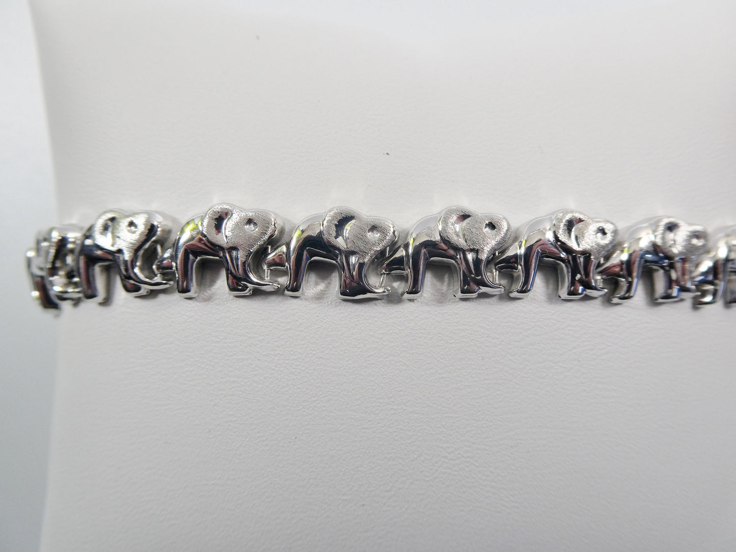 Sterling Silver Elephant Bracelet: 14k White Gold Finish
