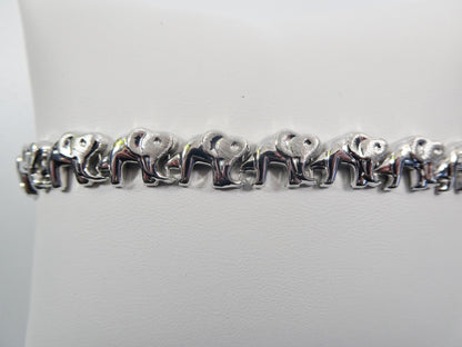 Sterling Silver Elephant Bracelet: 14k White Gold Finish