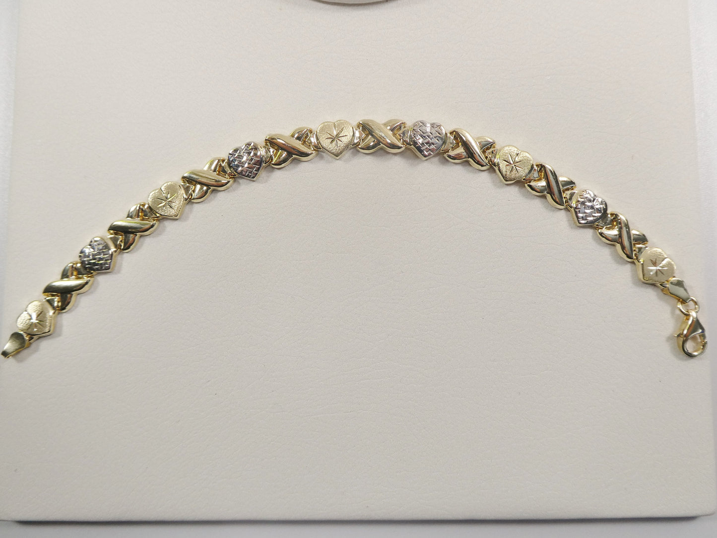 10k Yellow Gold X and Heart Bracelet - Two Tone Stampato Design