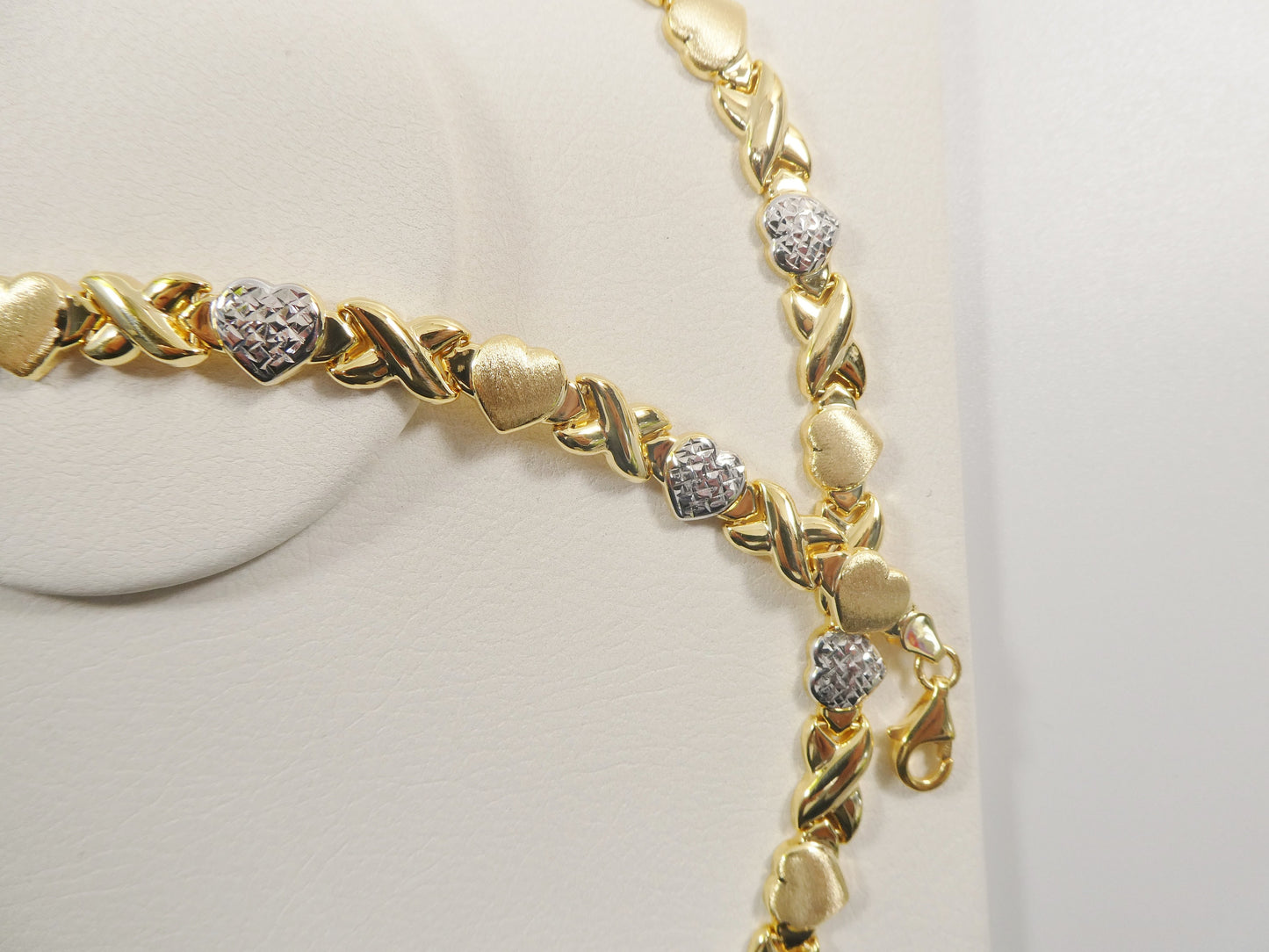 Sterling Silver Heart & Kisses Necklace Bracelet Set - 14k Gold Finish