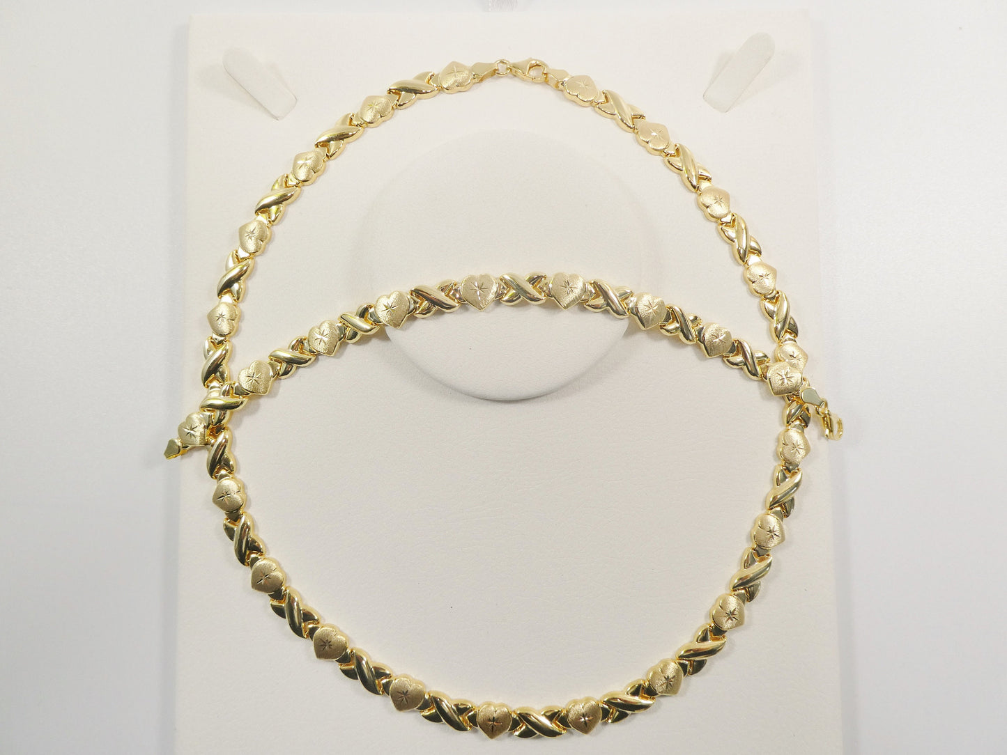 Sterling Silver Heart & Kisses Necklace Bracelet Set - 14k Gold Finish