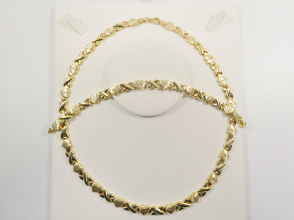 Sterling Silver Heart & Kisses Necklace Bracelet Set - 14k Gold Finish