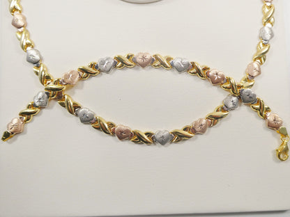 Sterling Silver Heart & Kisses Necklace Bracelet Set - 14k Gold Finish