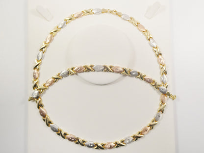 Sterling Silver XOXO Necklace Bracelet Set - 14k Gold Finish