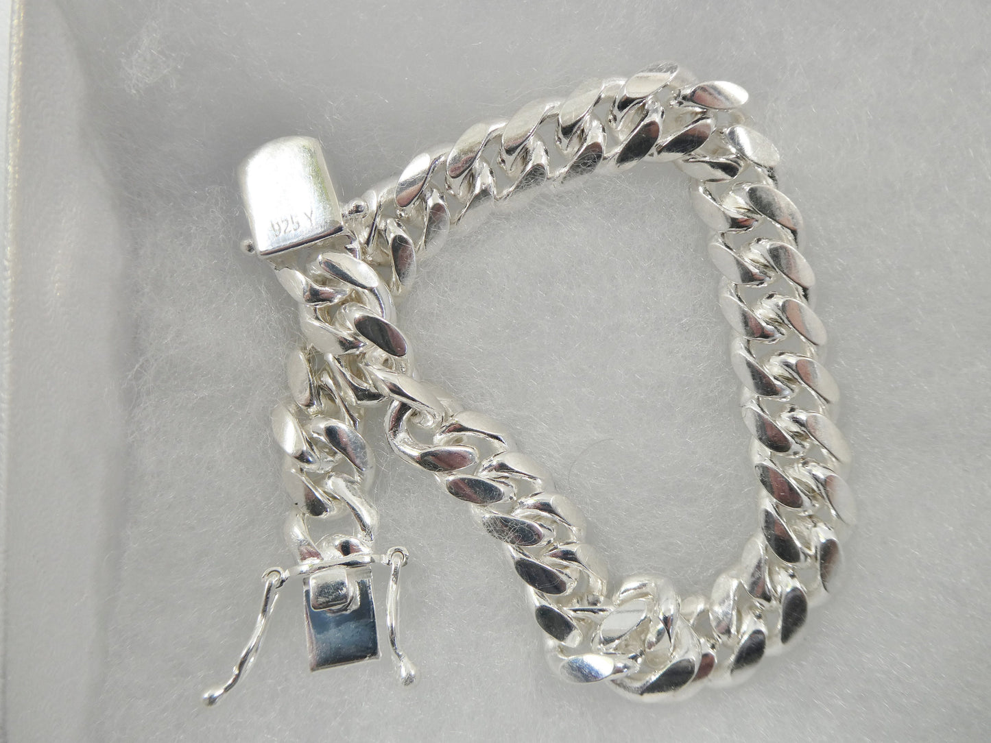 9mm real Miami link solid 925 sterling silver men bracelet safety box lock