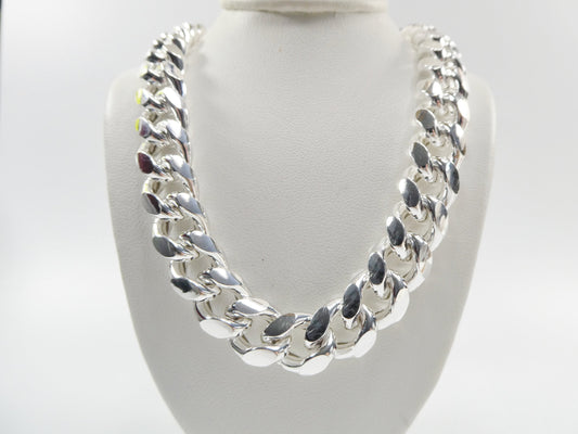 real 12mm 925 sterling silver Miami semi solid link chain box lock clasp
