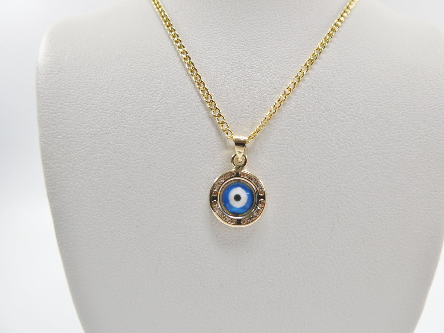 real 14k solid yellow gold 16 inch curb chain and evil eye pendent charm