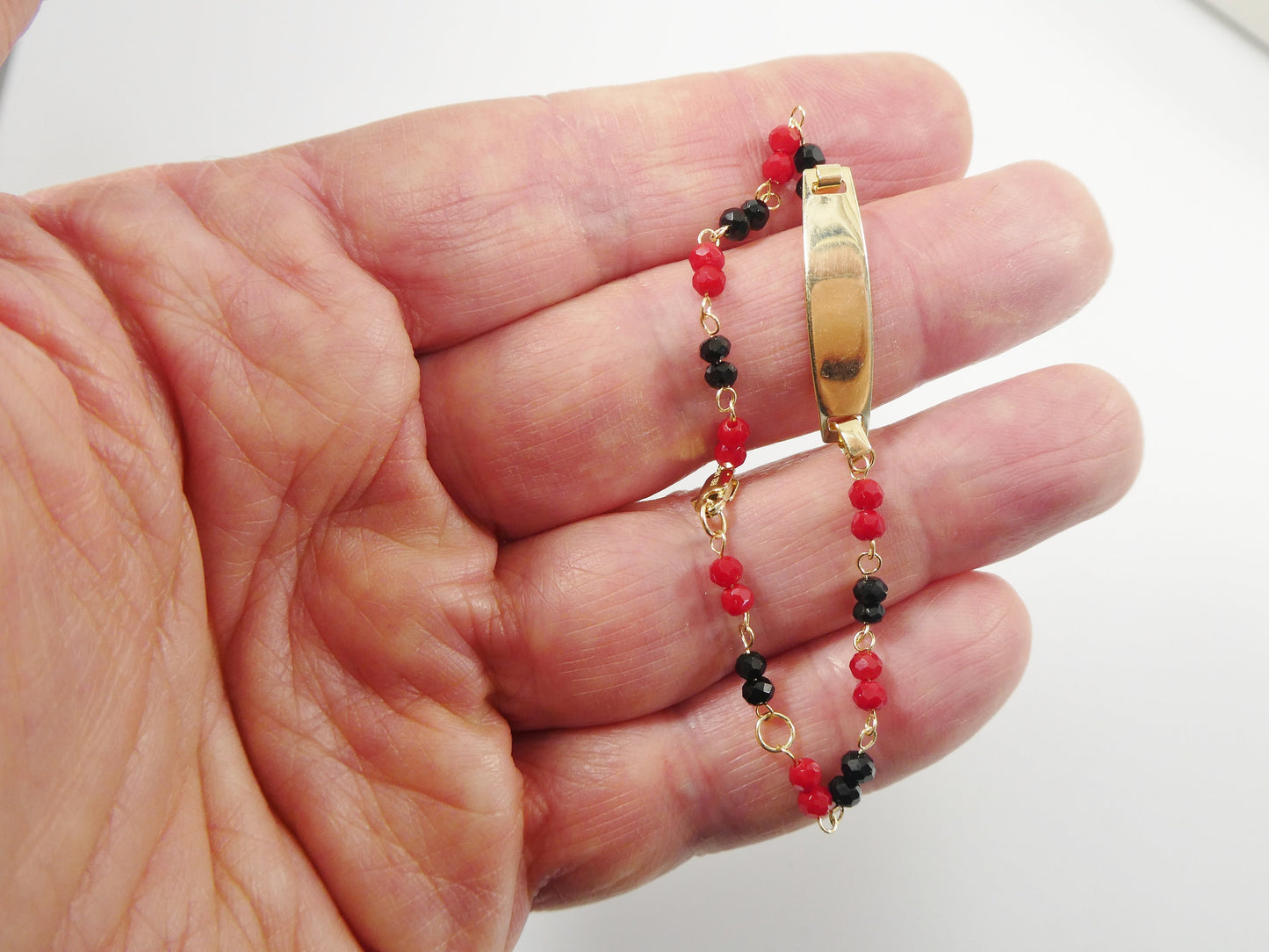 real 14k yellow gold / red / black / stone 5.5 inch baby ID bracelet