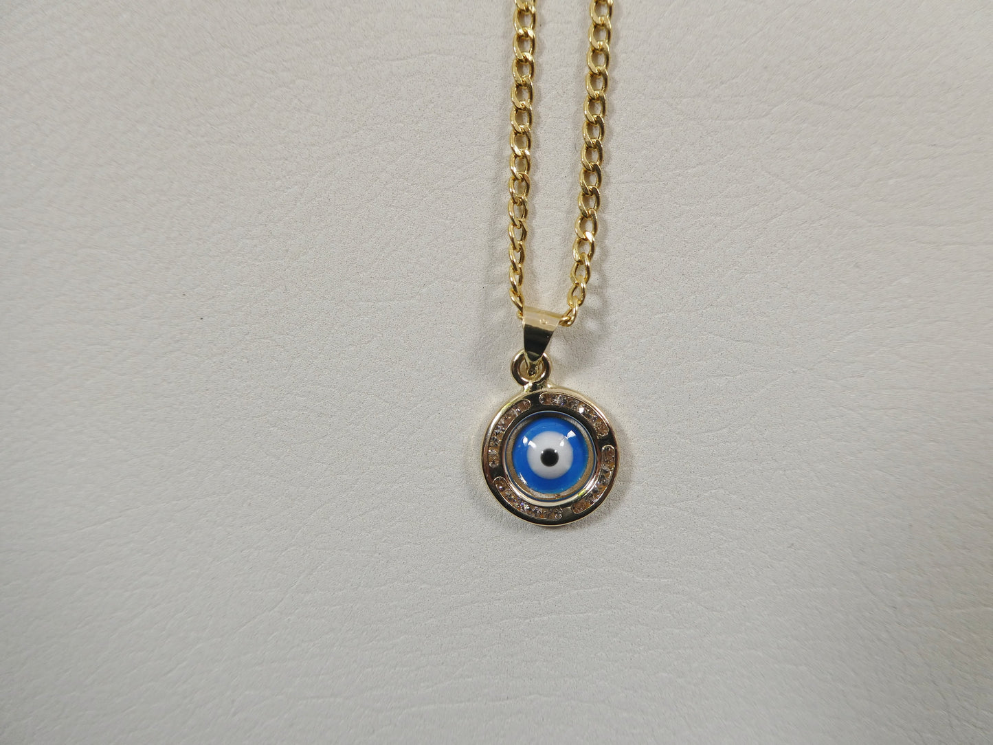 real 14k solid yellow gold 16 inch curb chain and evil eye pendent charm