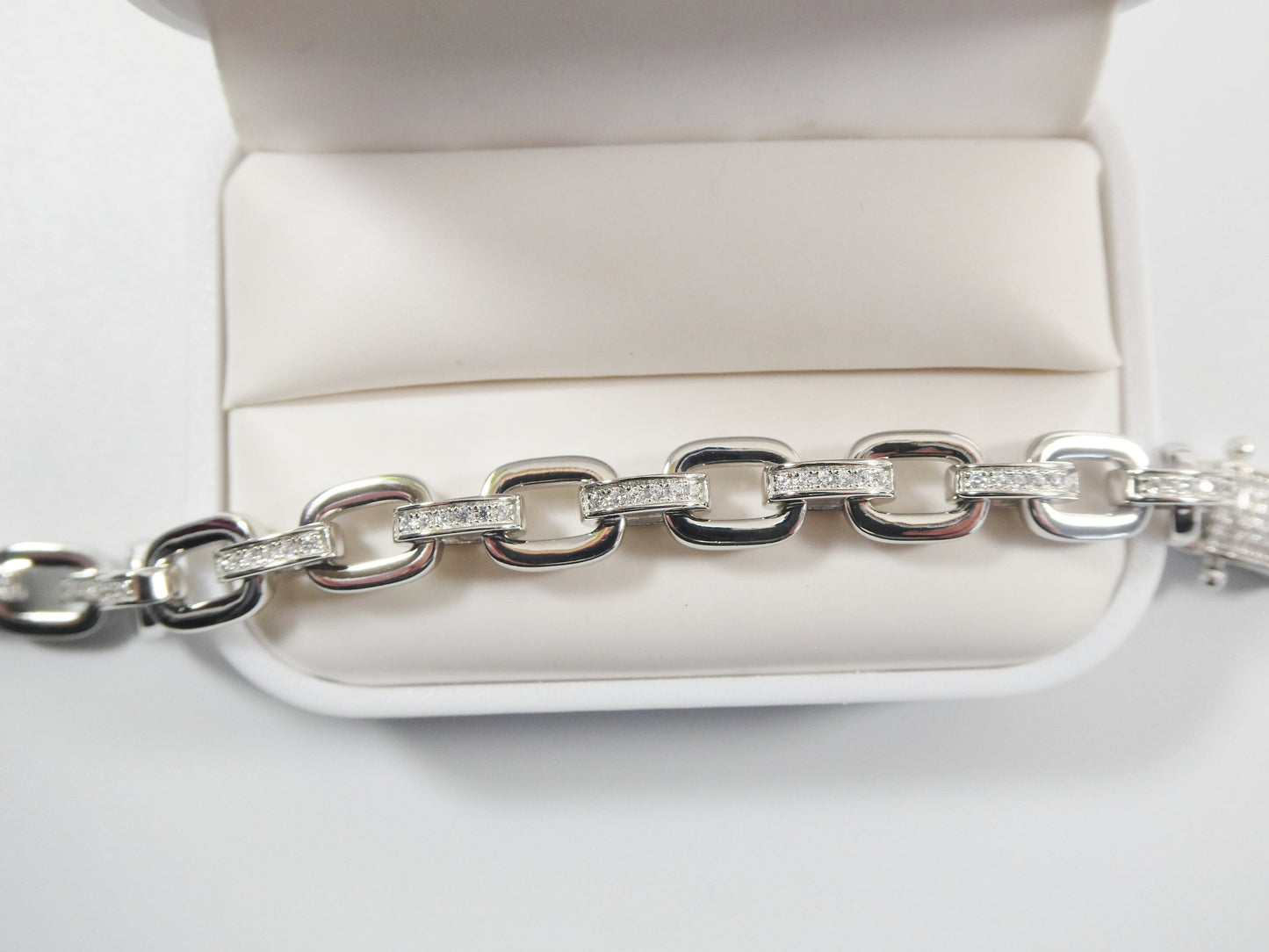 Sterling Silver Paperclip Bracelet: 14k White Gold Finish, Cubic Zirconia