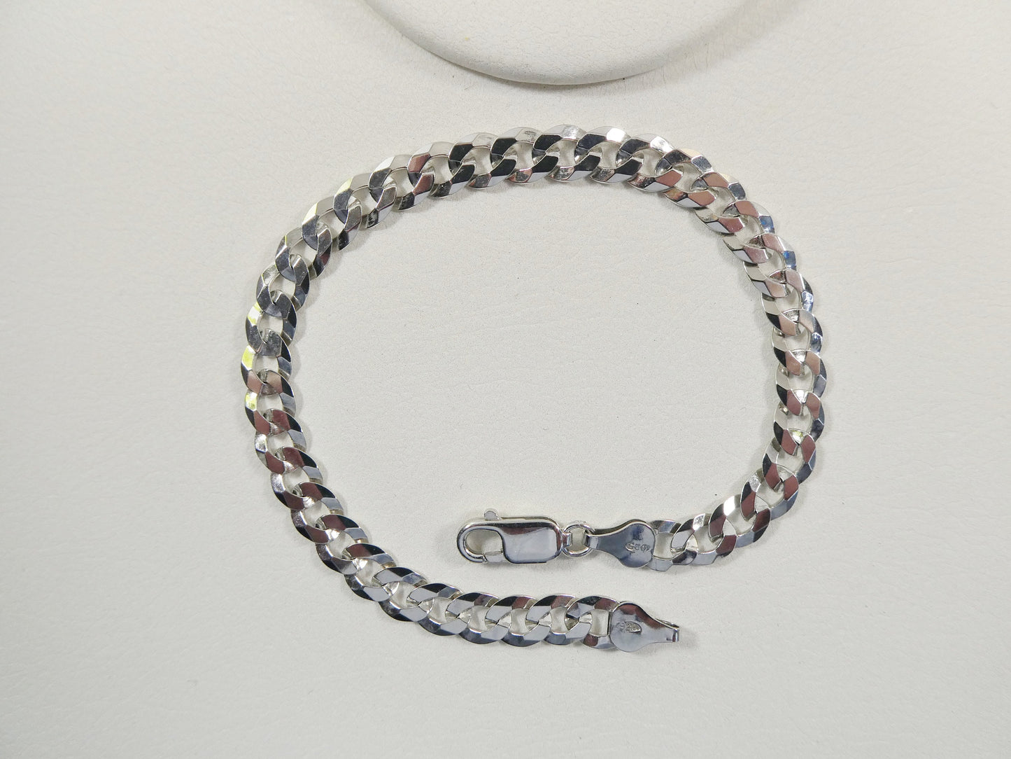 Sterling Silver Italian Flat Curb Bracelet: 14k White Gold Finish, 8 Inch