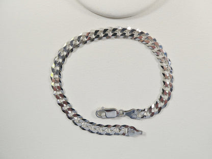 Sterling Silver Italian Flat Curb Bracelet: 14k White Gold Finish, 8 Inch