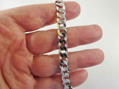 Sterling Silver Italian Flat Curb Bracelet: 14k White Gold Finish, 8 Inch