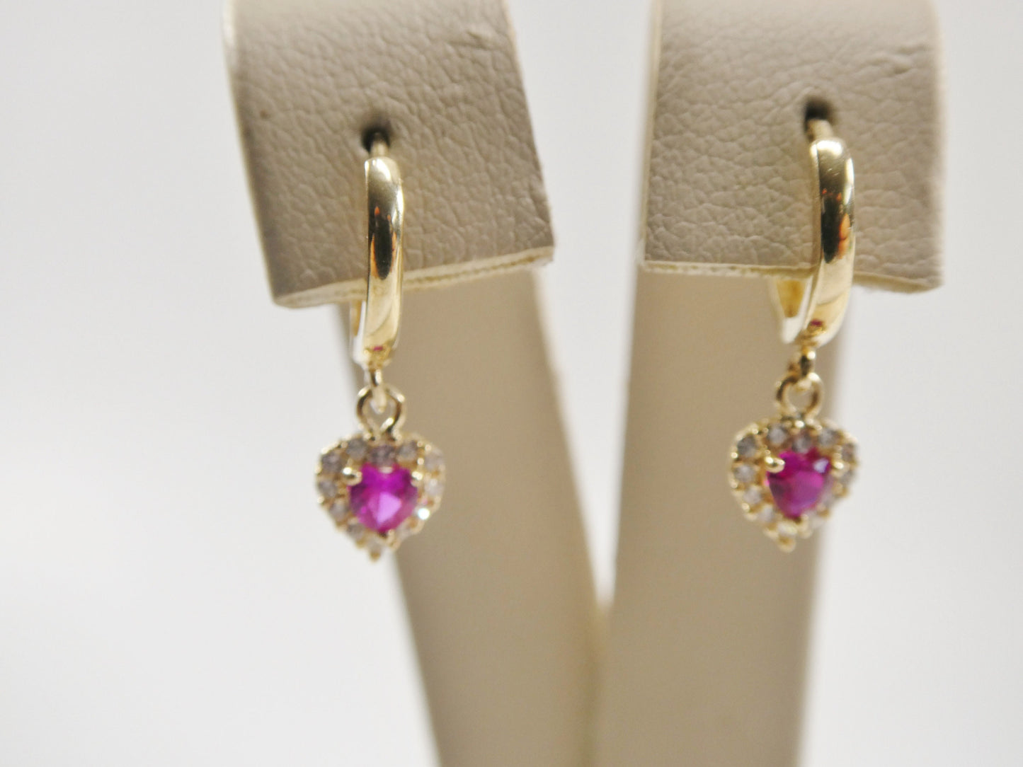 Real 10k Solid Yellow Gold Birthstone Color Heart Dangling Hoop Earrings