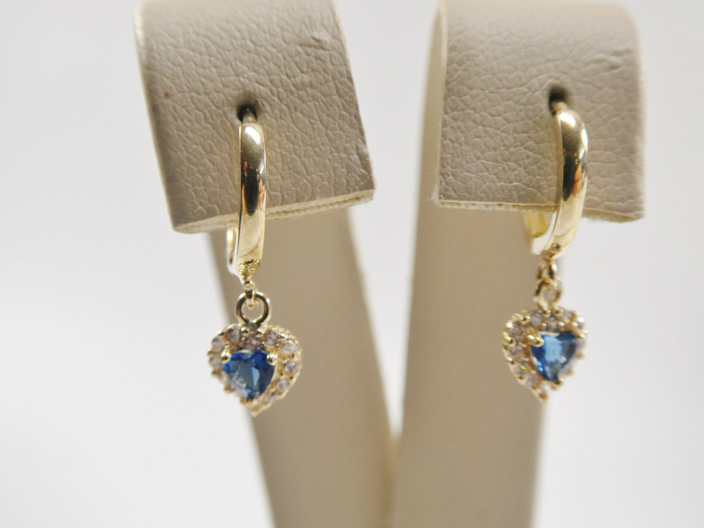 Real 10k Solid Yellow Gold Birthstone Color Heart Dangling Hoop Earrings