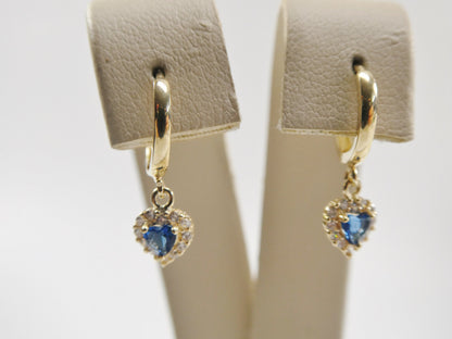 Real 10k Solid Yellow Gold Birthstone Color Heart Dangling Hoop Earrings