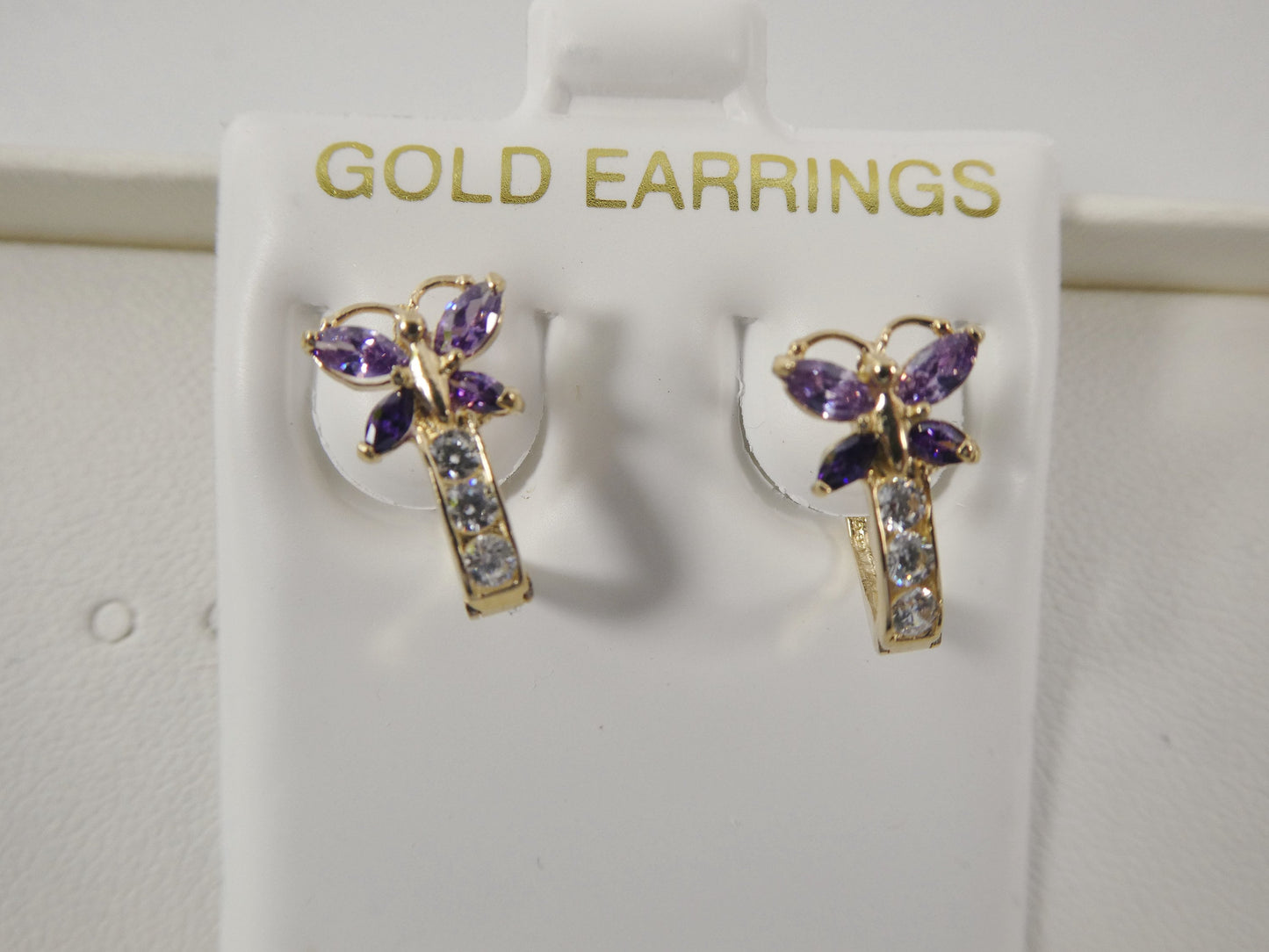 Real 10k Solid Yellow Gold Birthstone Color Butterfly French Back Earrings