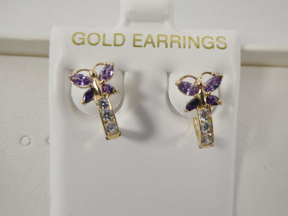 Real 10k Solid Yellow Gold Birthstone Color Butterfly French Back Earrings