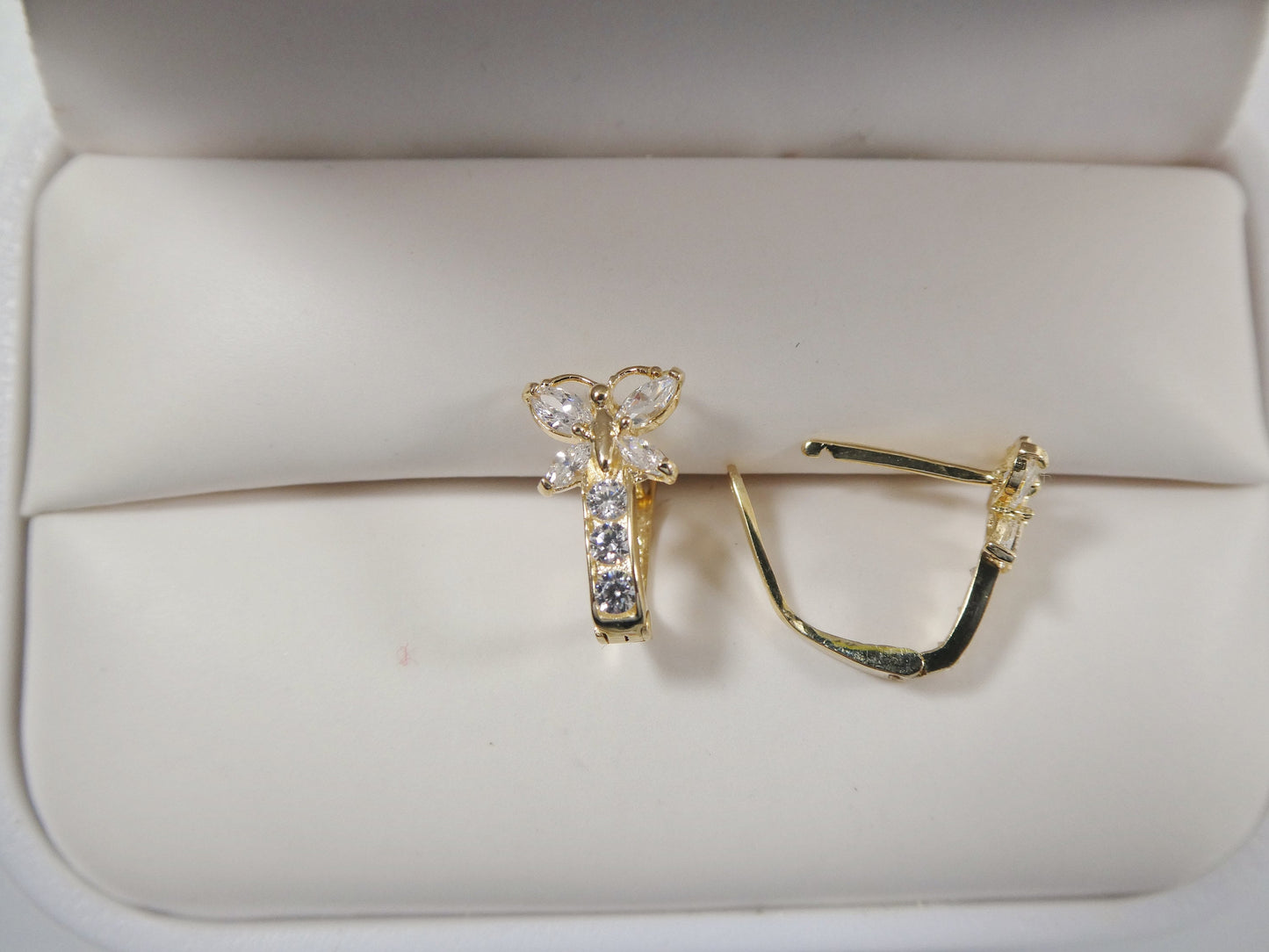 Real 10k Solid Yellow Gold Birthstone Color Butterfly French Back Earrings