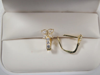 Real 10k Solid Yellow Gold Birthstone Color Butterfly French Back Earrings