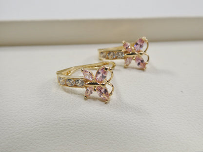 Real 10k Solid Yellow Gold Birthstone Color Butterfly French Back Earrings