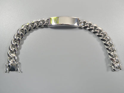 925 Sterling Silver Miami ID Bracelet - 14k White Gold Finish