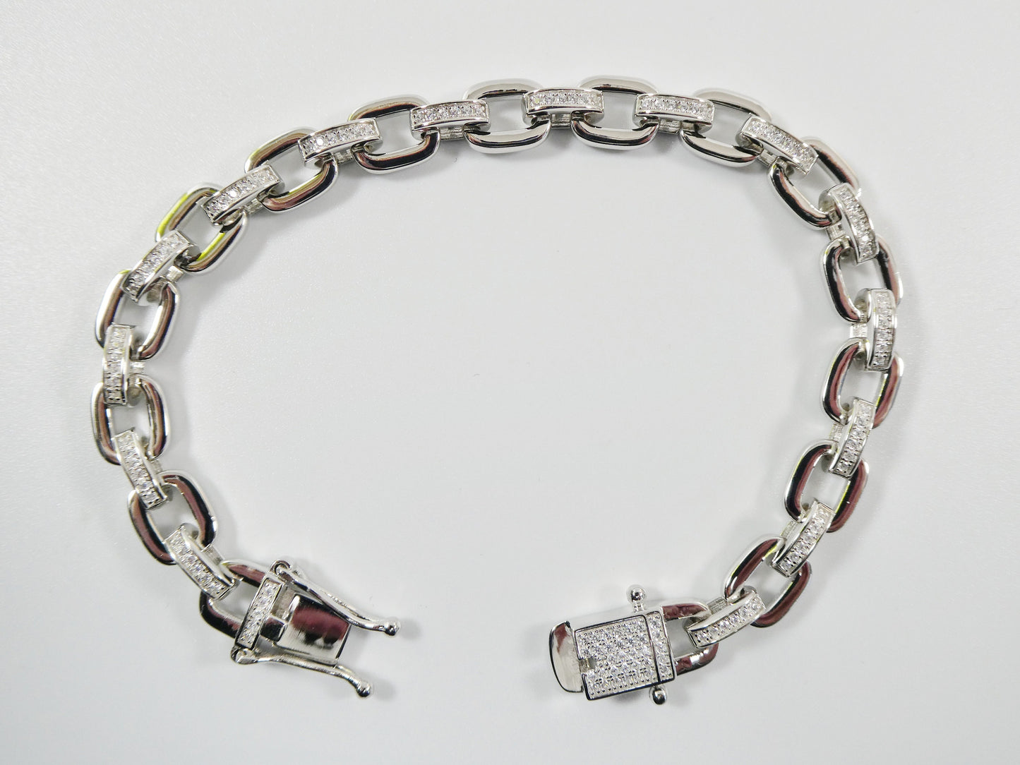 Sterling Silver Paperclip Bracelet: 14k White Gold Finish, Cubic Zirconia