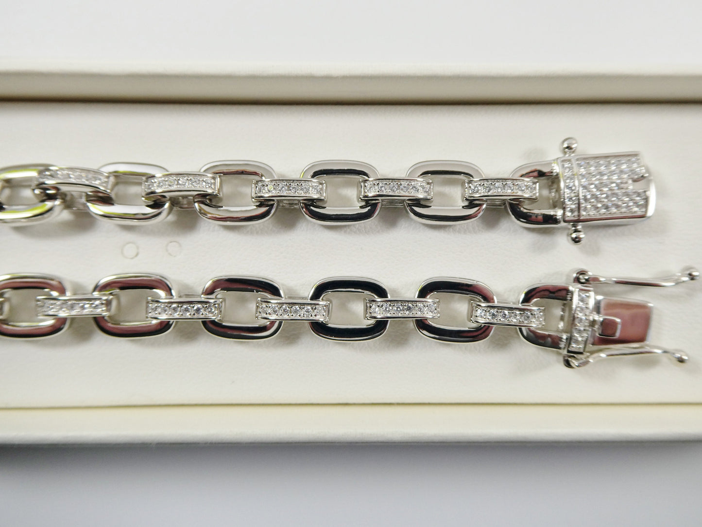 Sterling Silver Paperclip Bracelet: 14k White Gold Finish, Cubic Zirconia