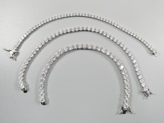 real 925 sterling silver tennis bracelet 3mm / 4mm / 5mm white gold finish