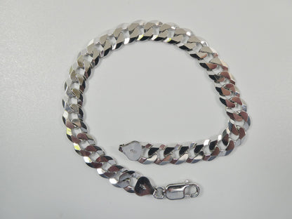 Sterling Silver Italian Flat Curb Bracelet: 14k White Gold Finish, 8 Inch