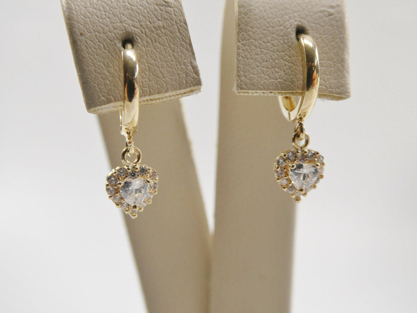 Real 10k Solid Yellow Gold Birthstone Color Heart Dangling Hoop Earrings