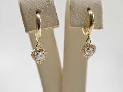 Real 10k Solid Yellow Gold Birthstone Color Heart Dangling Hoop Earrings