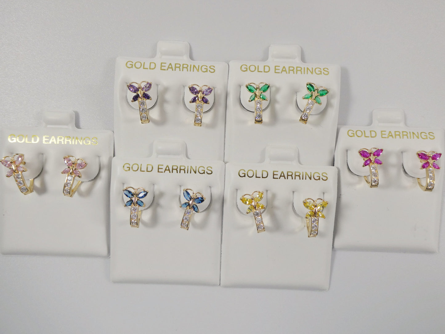 Real 10k Solid Yellow Gold Birthstone Color Butterfly French Back Earrings